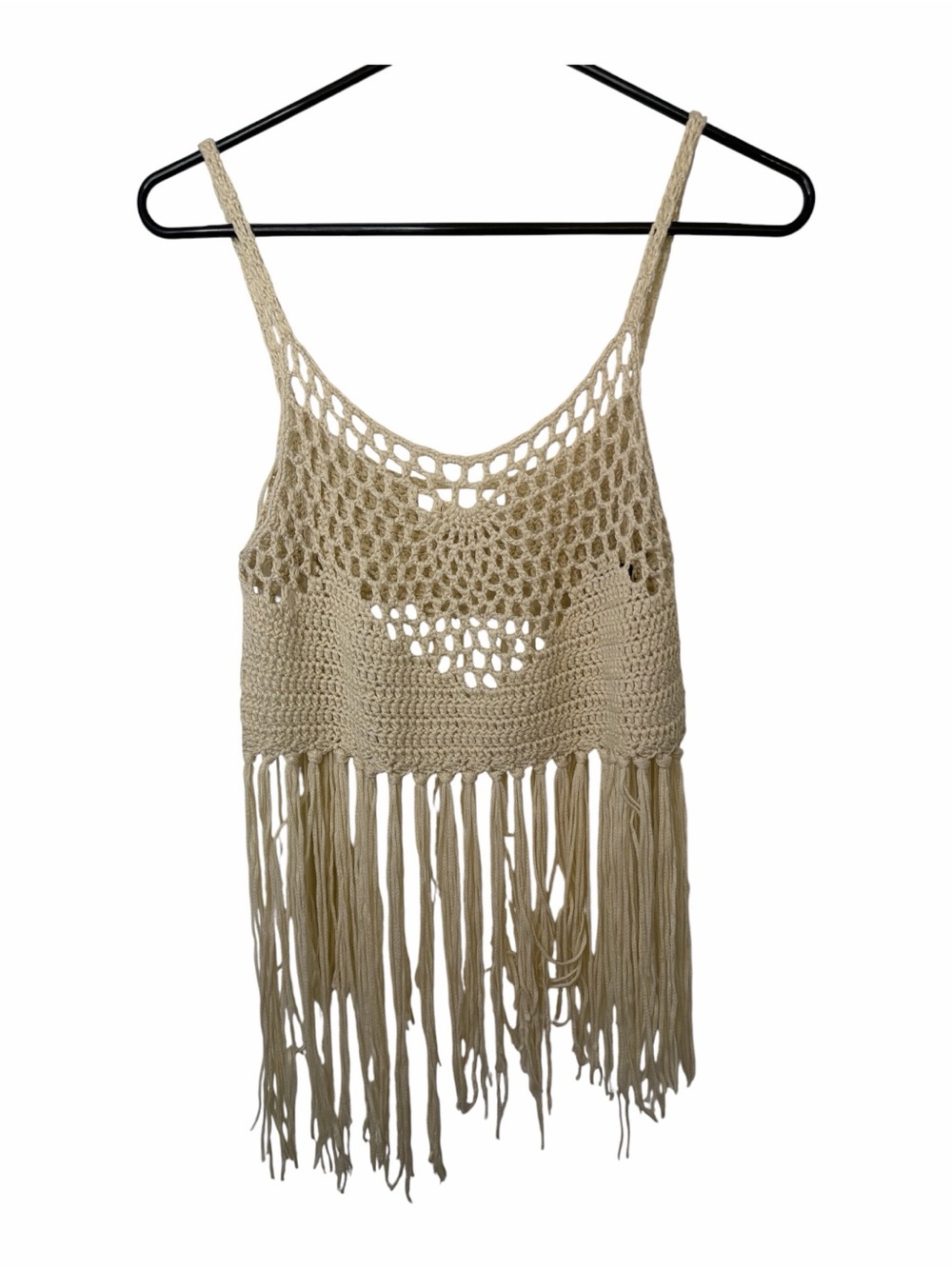 Anthropologie Beige  Boho Crochet Fringe Tank Top